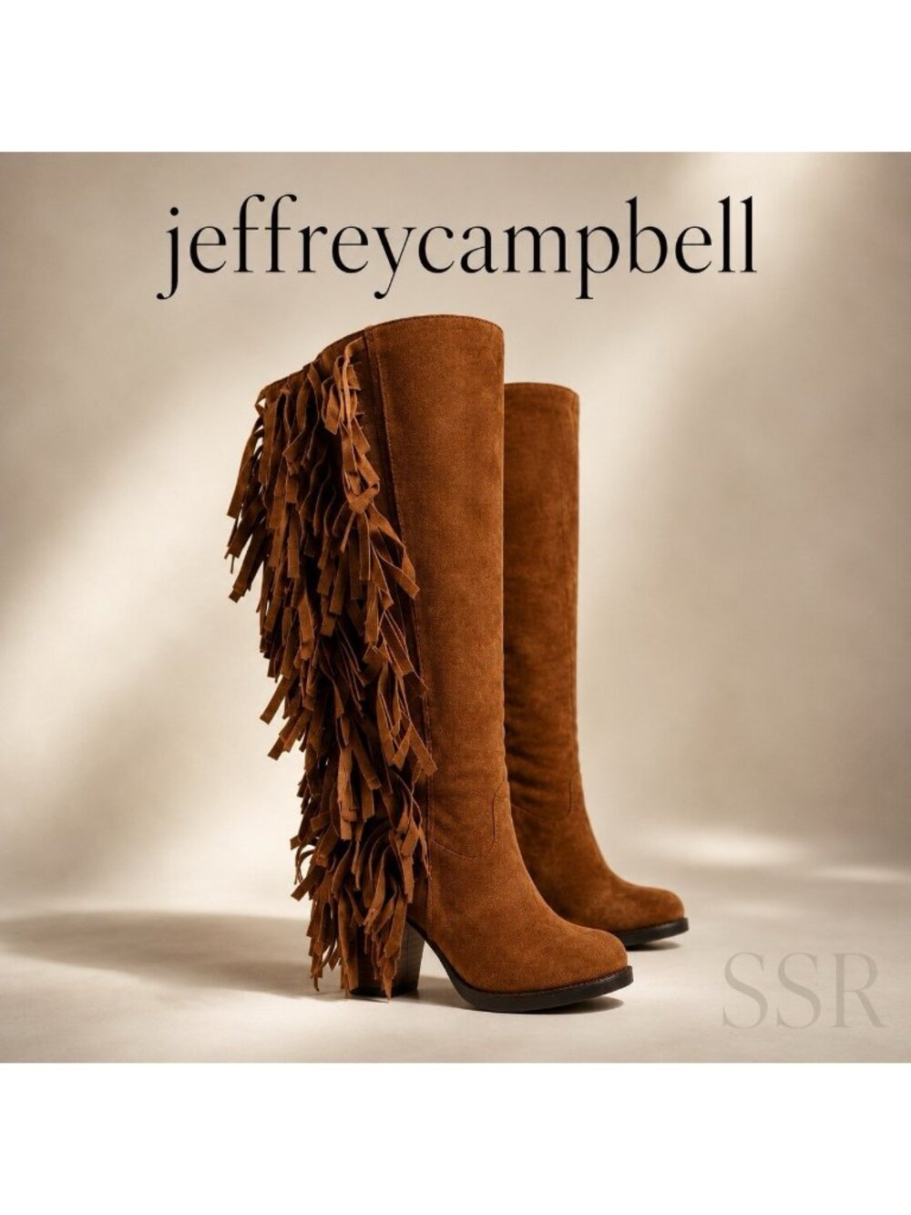 Jeffrey Campbell Houston Suede Fringe Knee High Boots Brown Size 8 Block Heel Bo